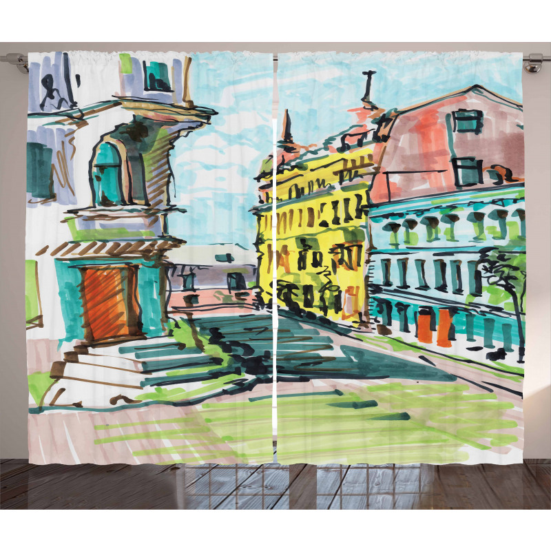 Watercolor Sketch City Curtain