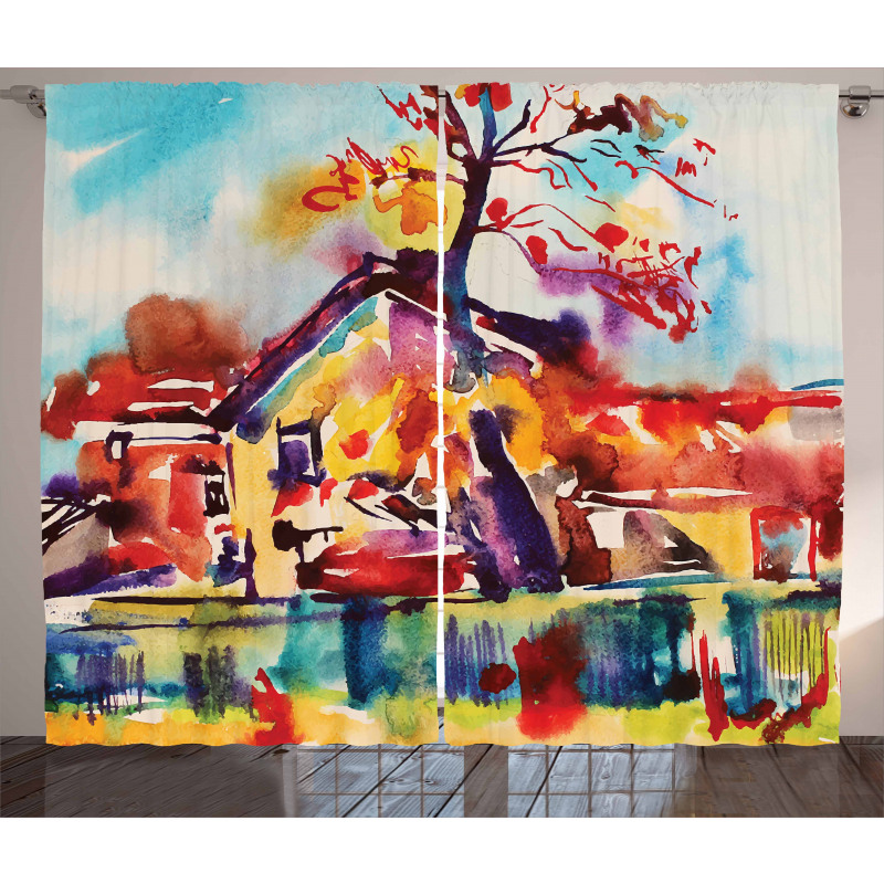 Abstract Country Village Curtain