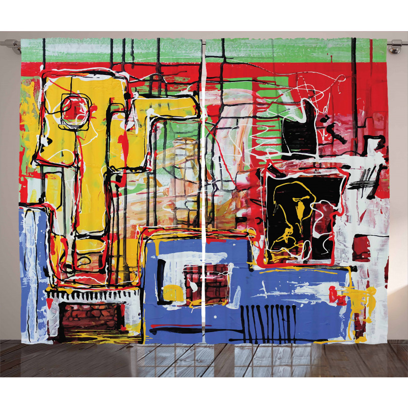 Cubist Grunge Painting Curtain