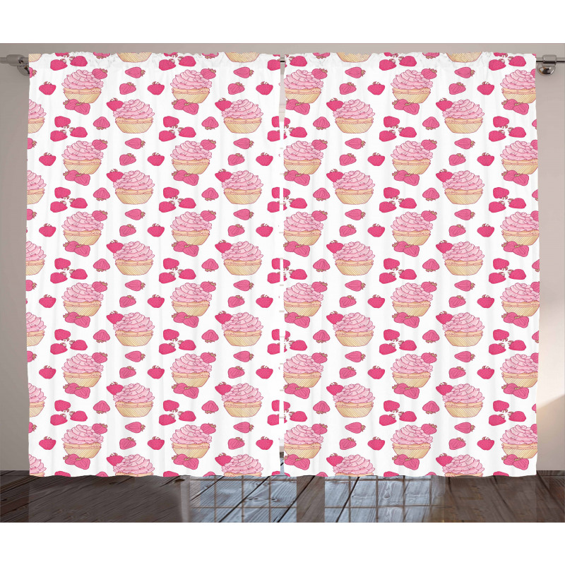 Doodle Style Strawberry Curtain