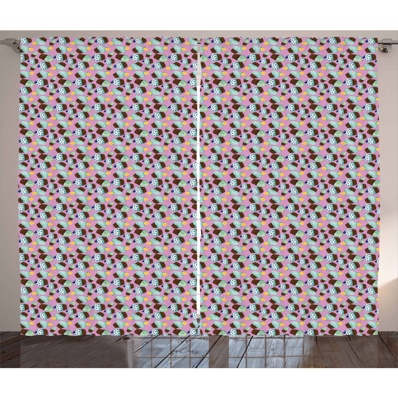 Mint Colored Birthday Cakes Curtain