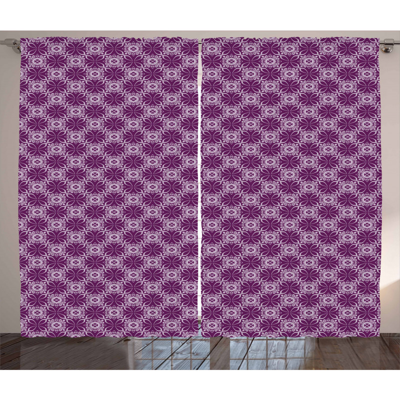 Floral Tiles Purple Tones Curtain