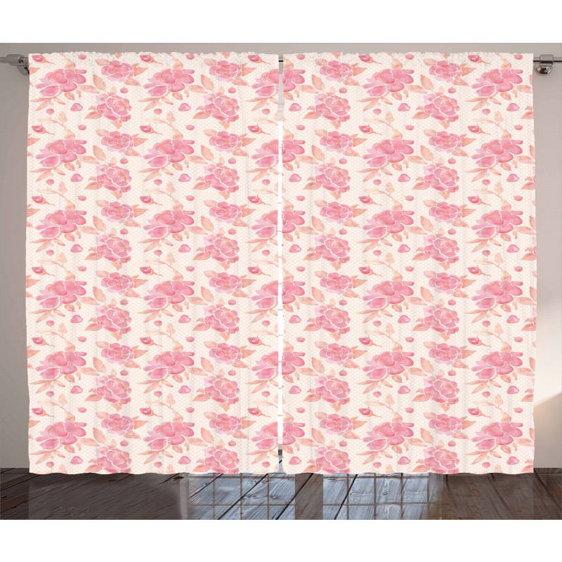 Pinkish Watercolor Flowers Curtain