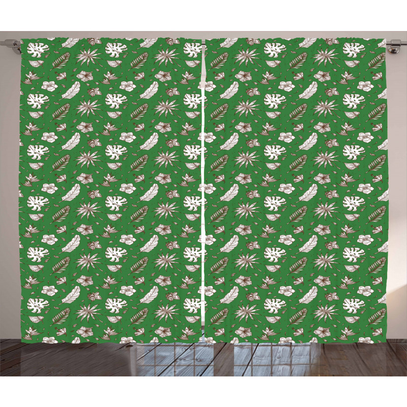Hand Drawn Palm and Monstera Curtain