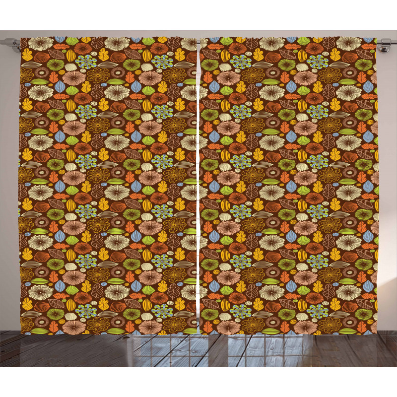 Fall Season Colors Flowers Curtain