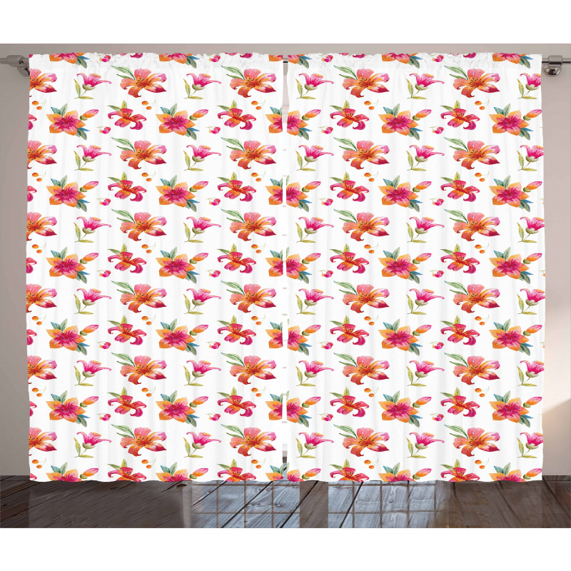 Watercolor Style Blossoms Curtain