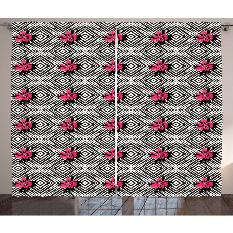 Rhombus Pattern Flowers Curtain