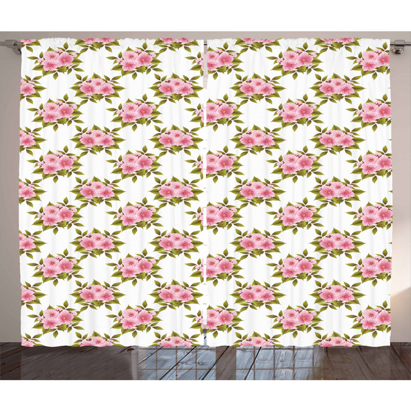 Blossoming Sakura Flowers Curtain