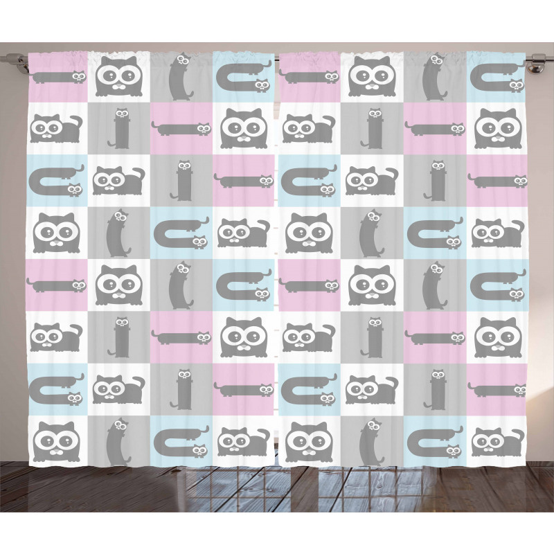 Pastel Checkered Funny Animal Curtain