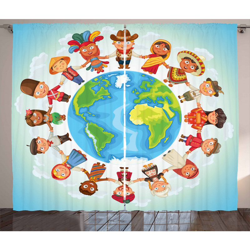 Planet Earth with Children Curtain