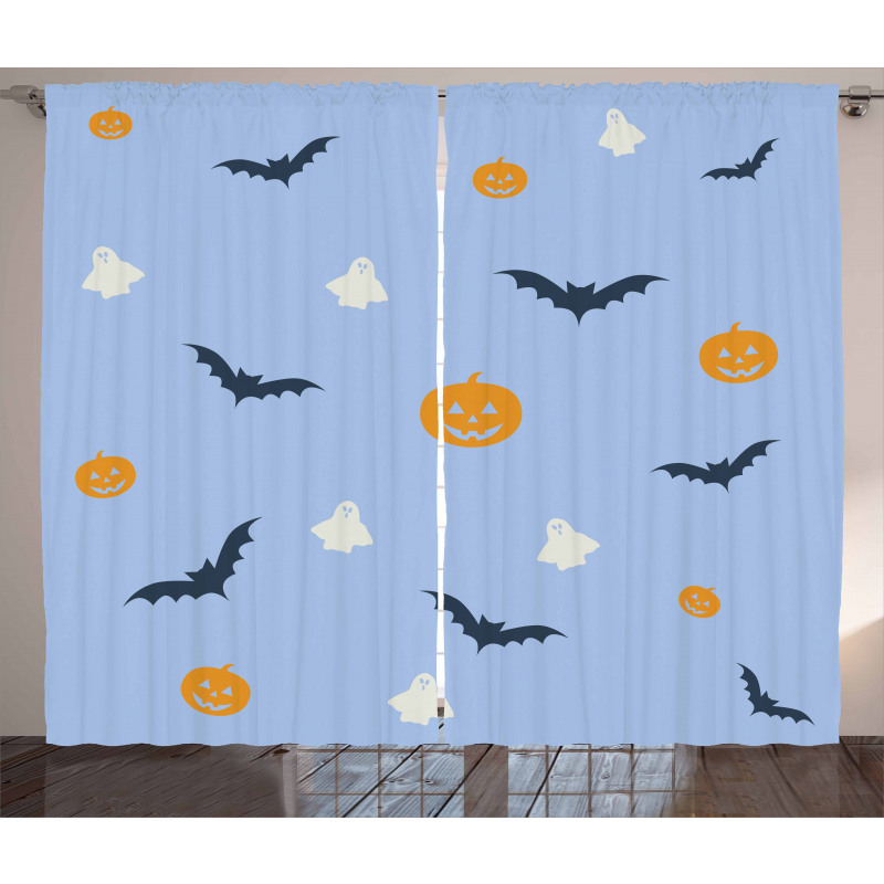 Pumpkins and the Flying Bats Curtain