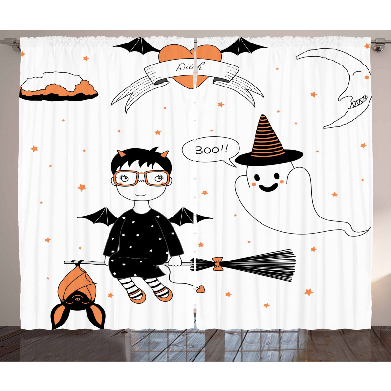 Witch Flying on a Broomstick Curtain