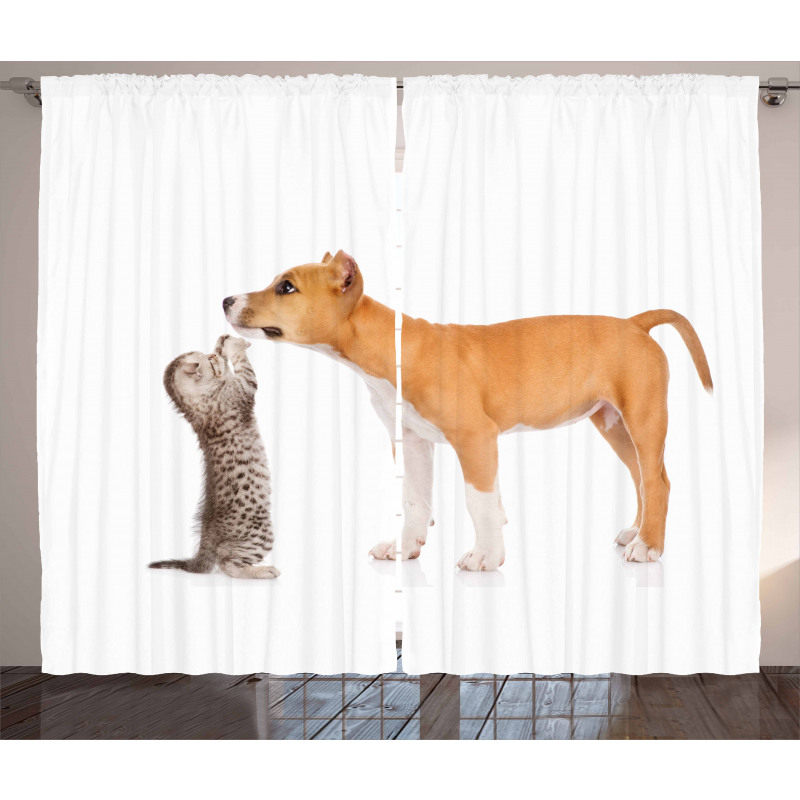 Kitten and a Stafford Puppy Curtain