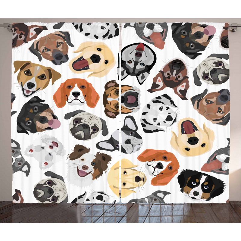 Faces of Various Dog Breeds Curtain