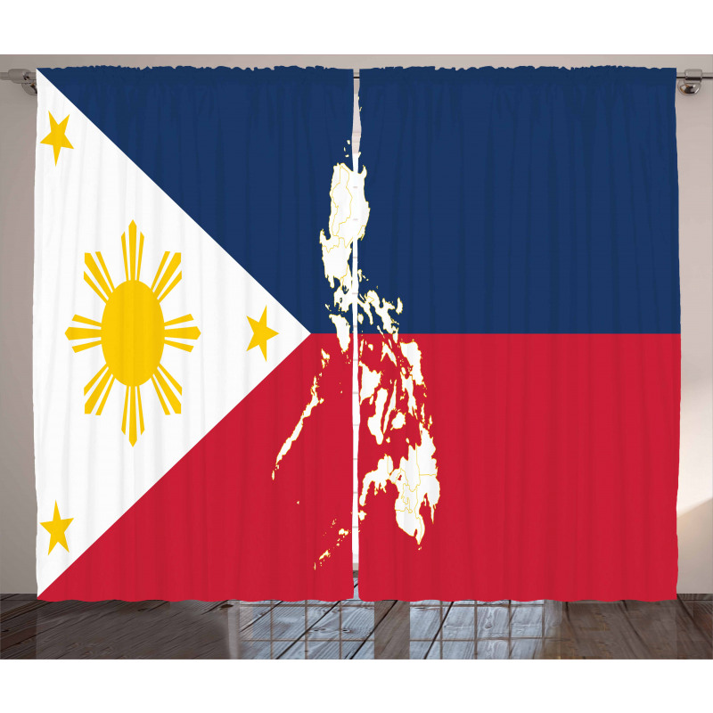 Map and Flag of Country Curtain