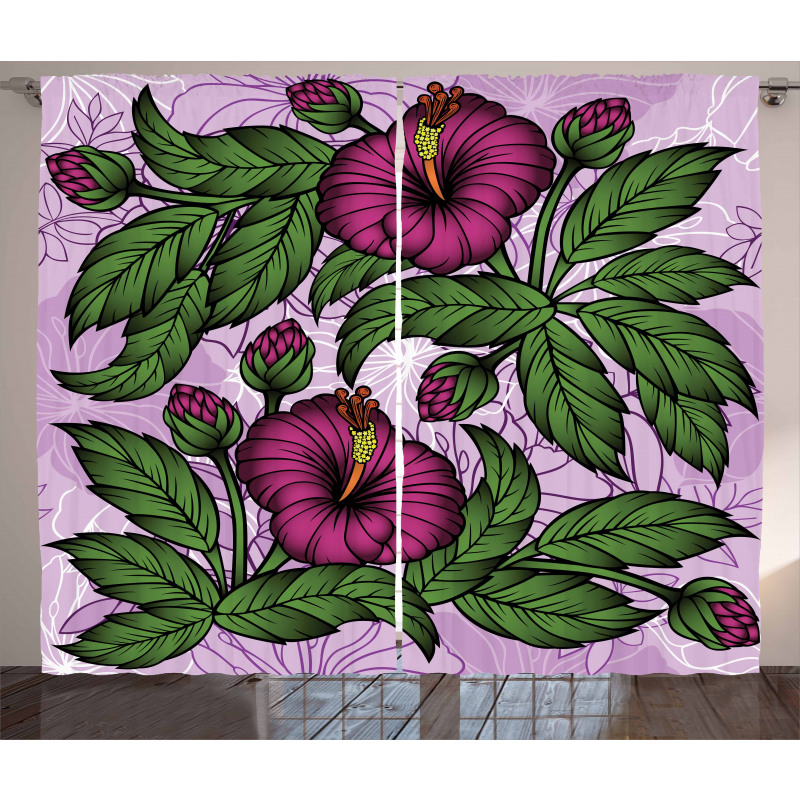 Hibiscus Blossoms Pattern Curtain