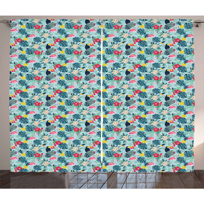 Flamingo Pineapple Toucan Curtain