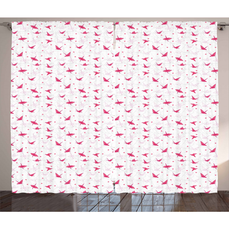 Origami Cranes with Hearts Curtain