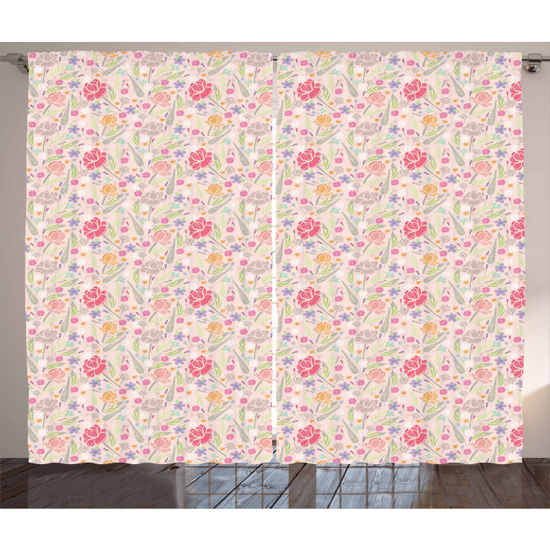 Delicate Spring Garden Peony Curtain