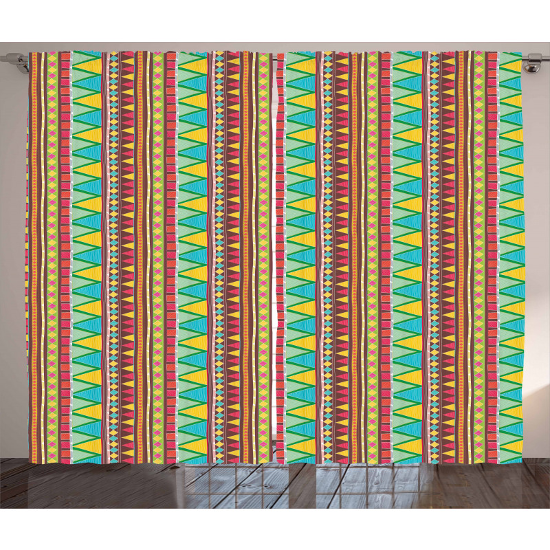 Zigzags Colorful Doodle Art Curtain