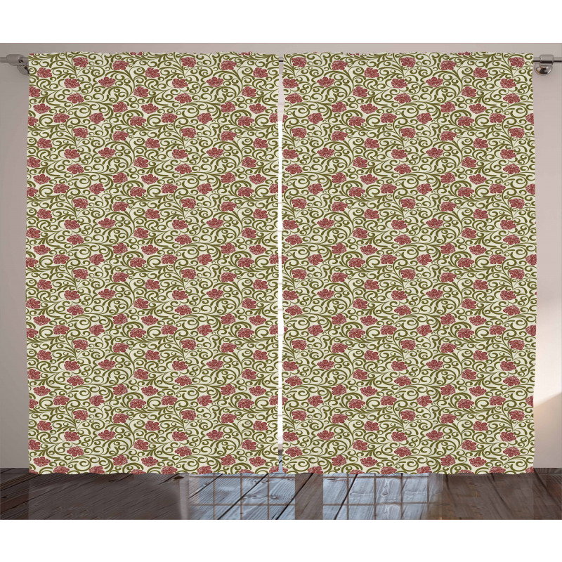 Retro Style Abstract Flower Curtain