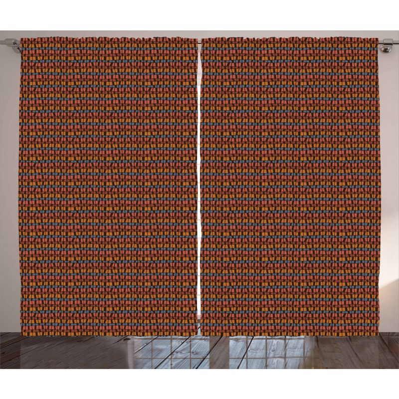 Brown Toned Geometric Tile Curtain