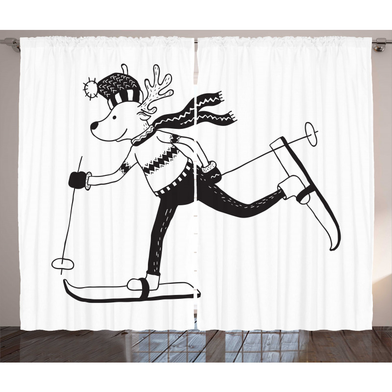 Skiing Funny Reindeer Curtain