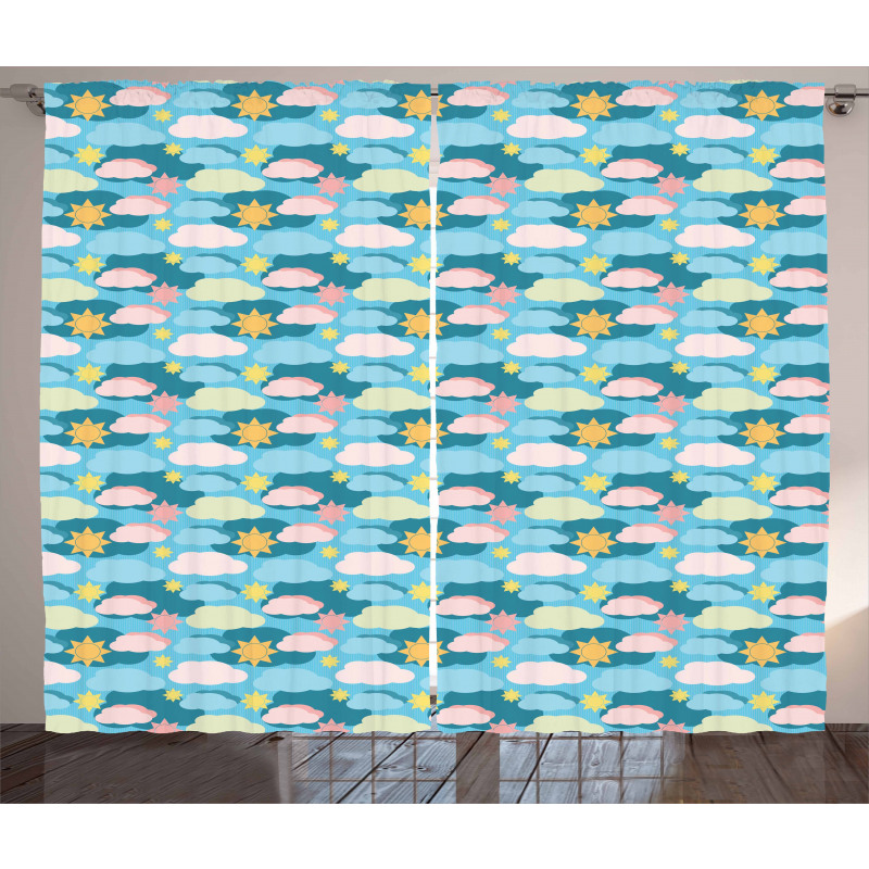 Graphic Design Clouds Suns Curtain