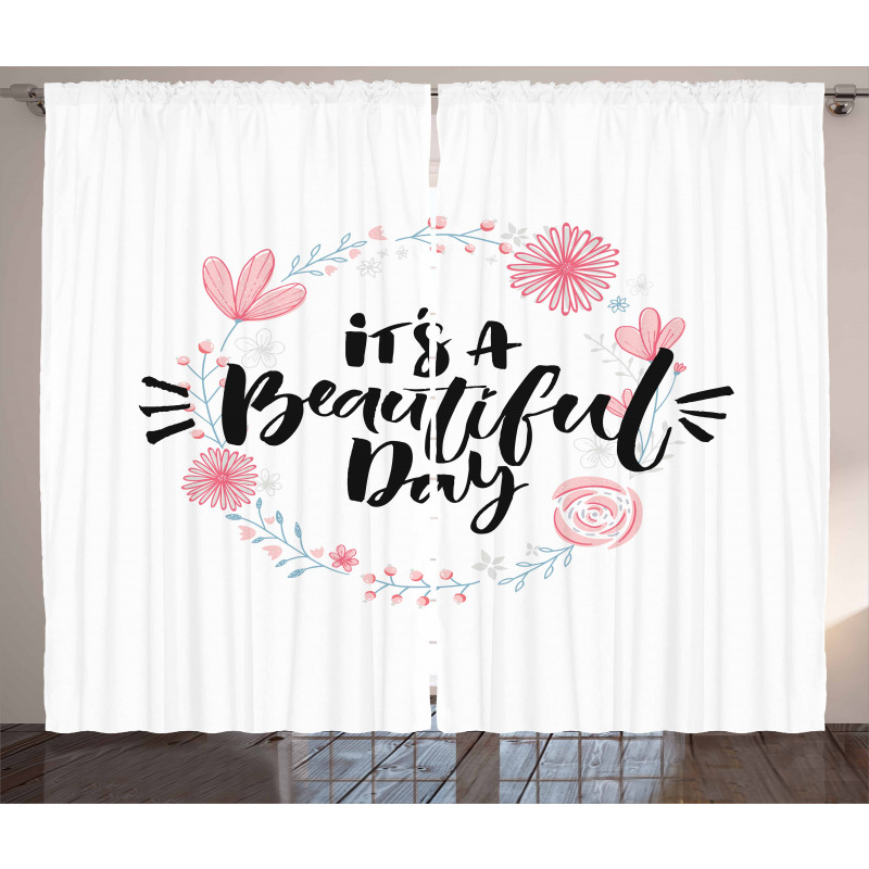 Floral Wreath Modern Text Curtain