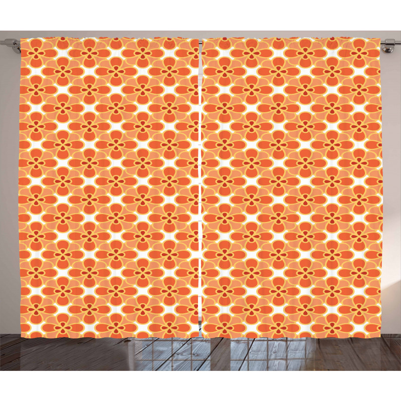 Orange Simple Blossom Motifs Curtain