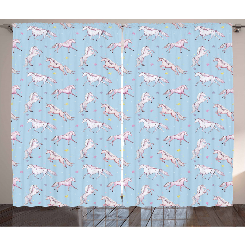 Watercolor Fantasy Horses Curtain