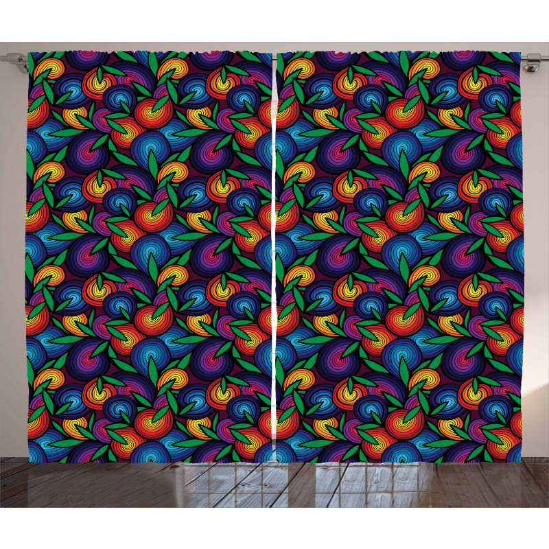 Colorful Spiral Blossoms Curtain