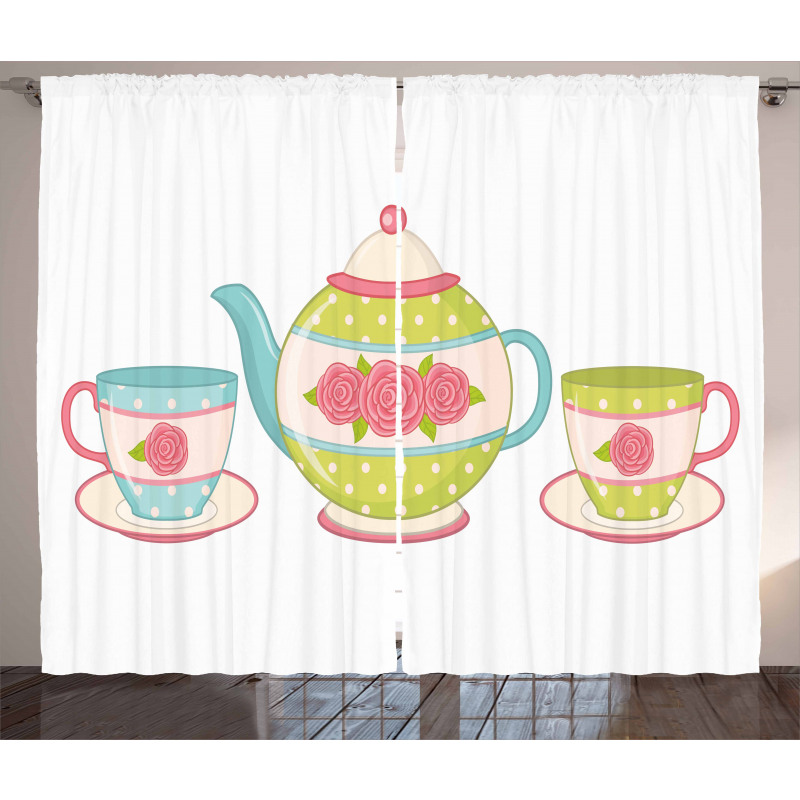 Classic Porcelain Floral Teapot Curtain