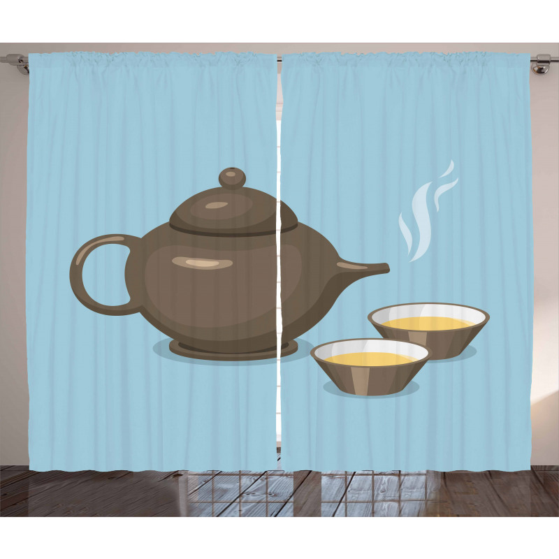 Tea Cups Beverage Drink Theme Curtain