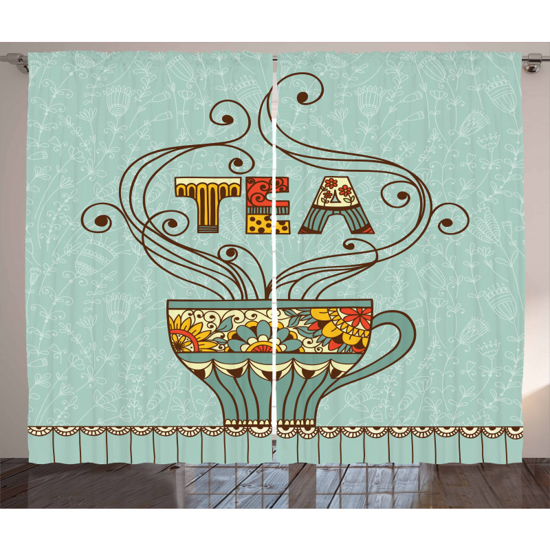Cup Floral Ornamental Lines Curtain