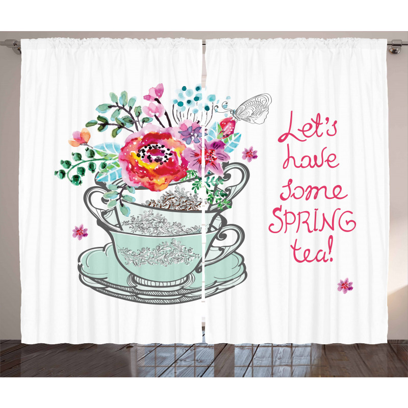 Lets Have Some Spring Tea Text Curtain