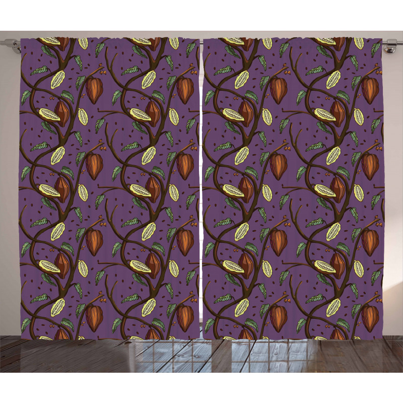 Cocoa Beans on Tree Branches Curtain