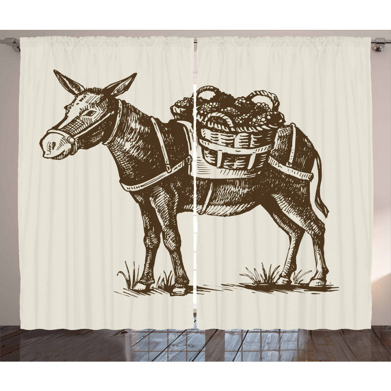 Vintage Animal with Baskets Curtain