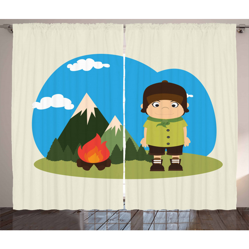 Kid Campfire on Mountains Curtain