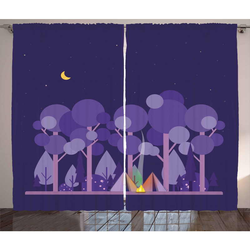 Night at Campsite Scene Curtain