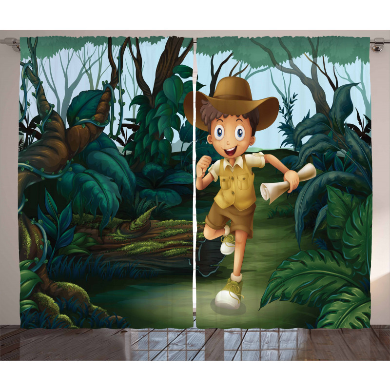 Kid Running in Woods Curtain