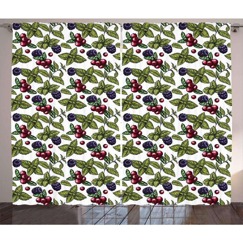Berry Mint Leaf Herbs Curtain