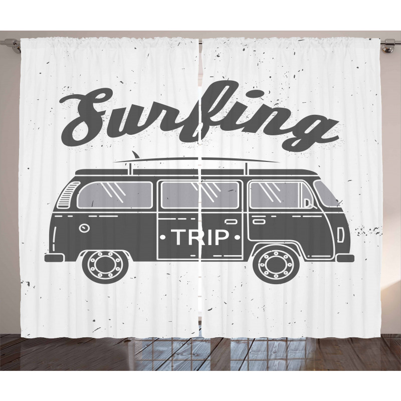 Vintage Van and Surfing Words Curtain