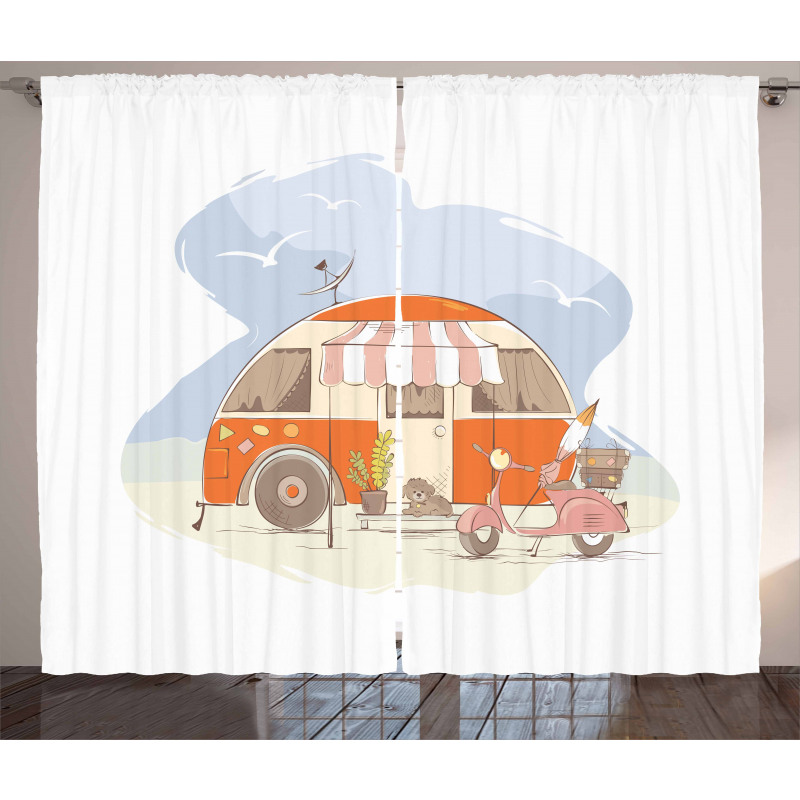 Parked Truck Puppy and Motorbike Curtain