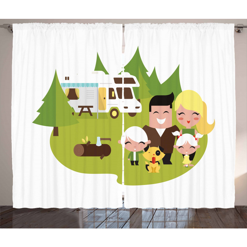 Happy Camper Family in Woods Curtain