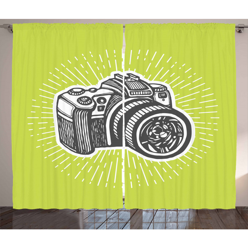 Sketch Style Camera Design Curtain