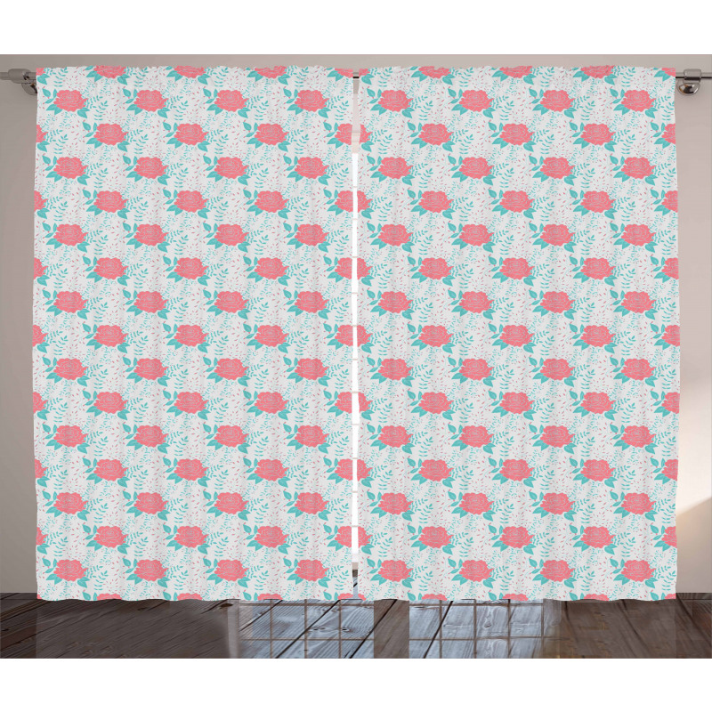 Vintage Flowers with Leaves Curtain