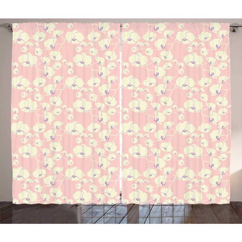 Blooming Nature on Pale Pink Curtain