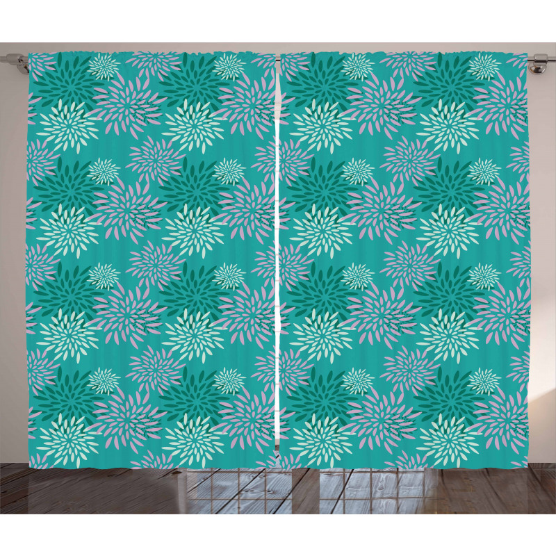 Abstract Flower Petals Retro Curtain