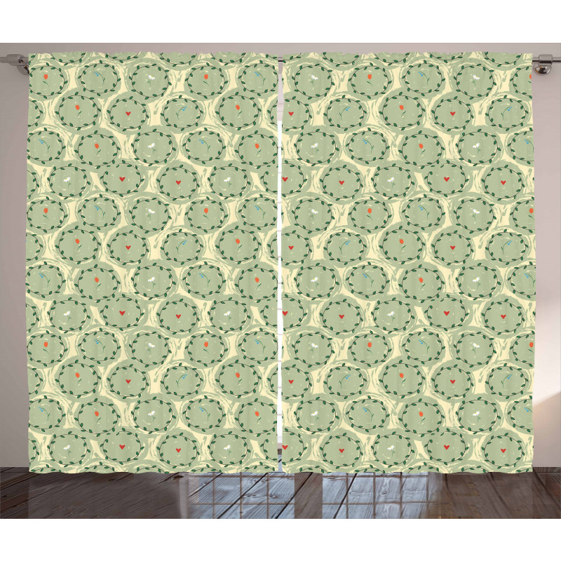 Leafy Circles with Flowers Curtain